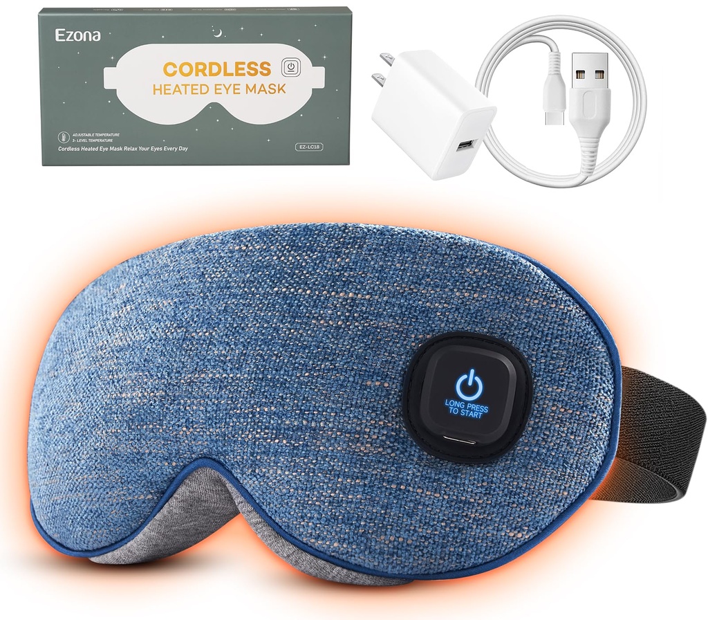 Ezona Heated Eye Mask, Cotton Cordless Warm Eye Compress Mask for Dry Eyes