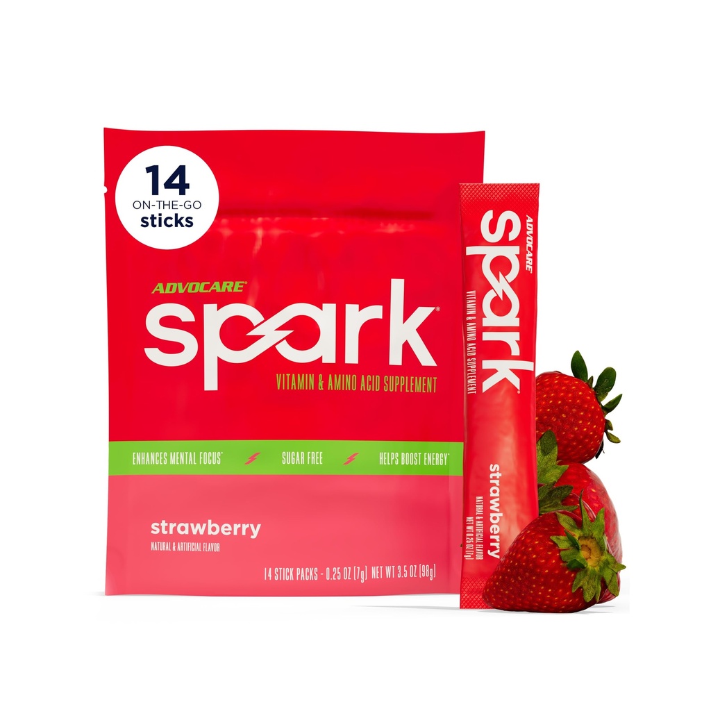 AdvoCare Spark - Energy Drink Mix - Vitamin & Amino Acid Supplement - Supports Energy & Focus* - Portable Immune Support* - Sugar-Free - Strawberry, 14 Stick Packs (3.5 oz)