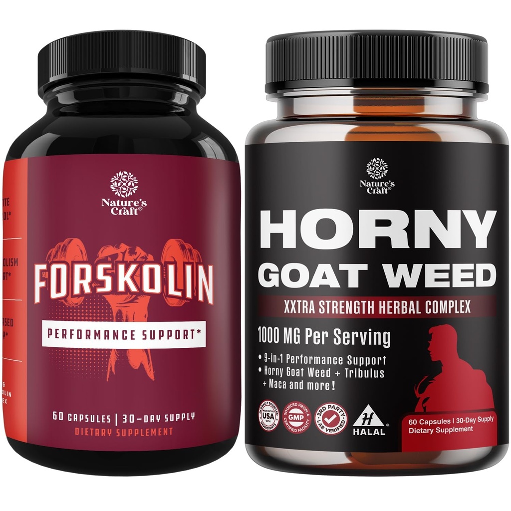 Bundle of Pure Forskolin Extract Supplement for Enhanced Energy for Adults-Plant-Based Energy Supplements and Horny Goat Weed Extract Complex for Enhanced Energy and Stamina