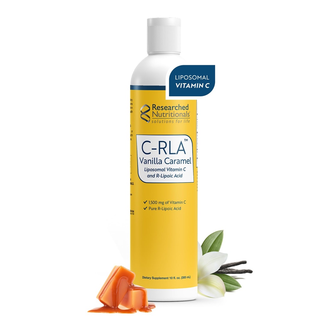 研究营养素C-RLA - 配有R Lipoic酸的Liposomal Vitamin C 支持解毒 - Vegan & Soy-Free Vitamin C Liquid, Vanilla Caramel Flavor (10 Fl Oz)