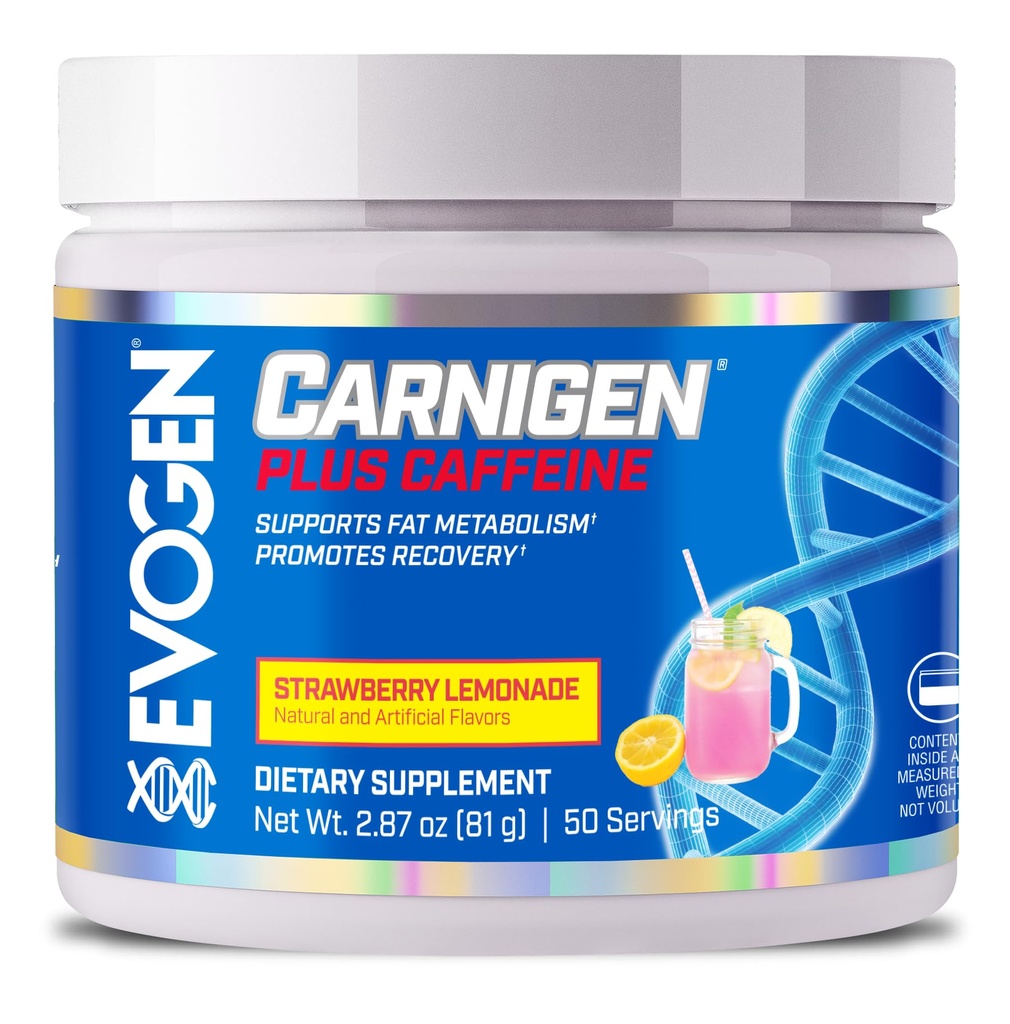 Evogen Carnigen Plus Cafeine - Premium Carnitine Powder - 支持脂肪代谢并推广恢复 + L Carnitine 补充 Cafeine & Acetyl L-Carnitine → 草莓柠檬汁 → 50 服务
