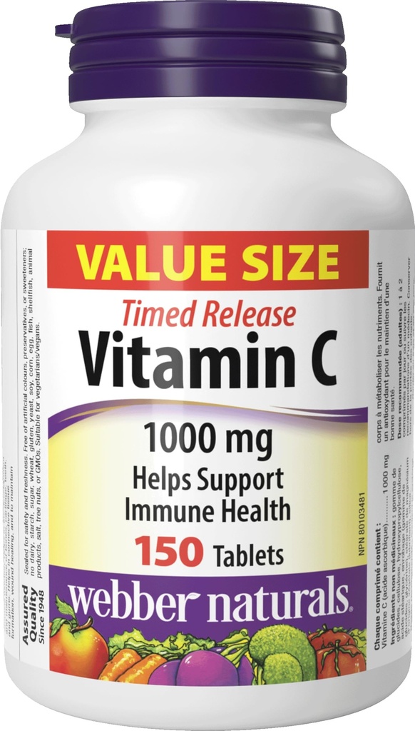 Webber 天然维生素 C 时间释放 1000 mg, 150 标签
