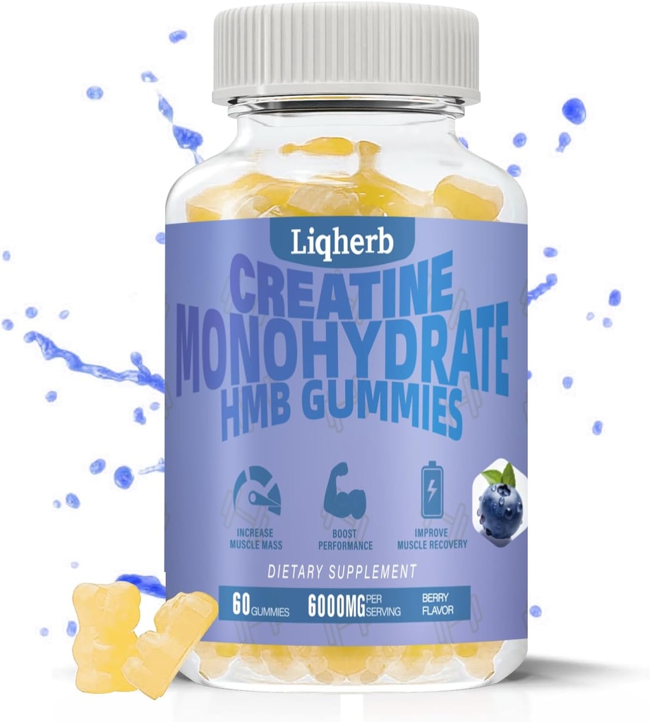 成年人的Creatine HMB Gummys、Creatine Monohydrate 5000mg和HMB 1000mg支持肌肉恢复、解脱、增强耐力、非GMO、Vegan、Gluten-Free,120