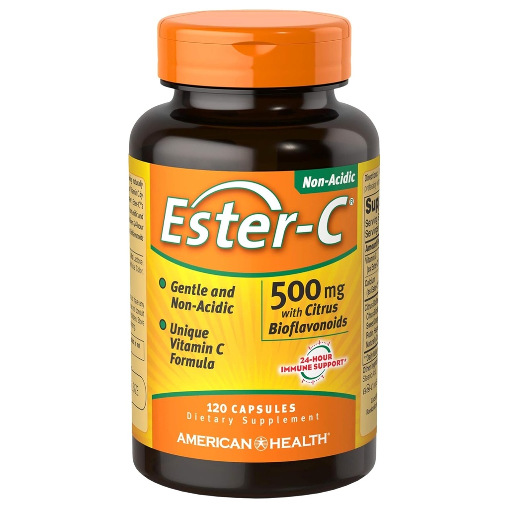 带有Citrus Bioflavonoids Capsules的美国健康Ester-C -- -- 胃上的Gentle On Stomach,非乙酰维生素C -- -- 500毫克,60种服务,120种