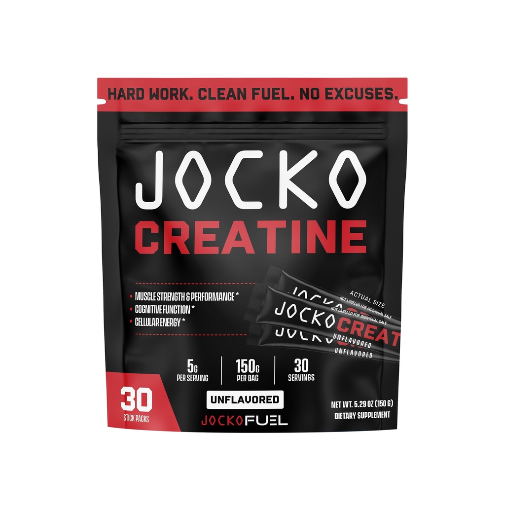 Jocko Fuel Creatine 棍棒包 - Creatine 单水合物 粉末 男女旅行包,运动性能和肌肉健康补充,30 services 150g(未受欢迎)