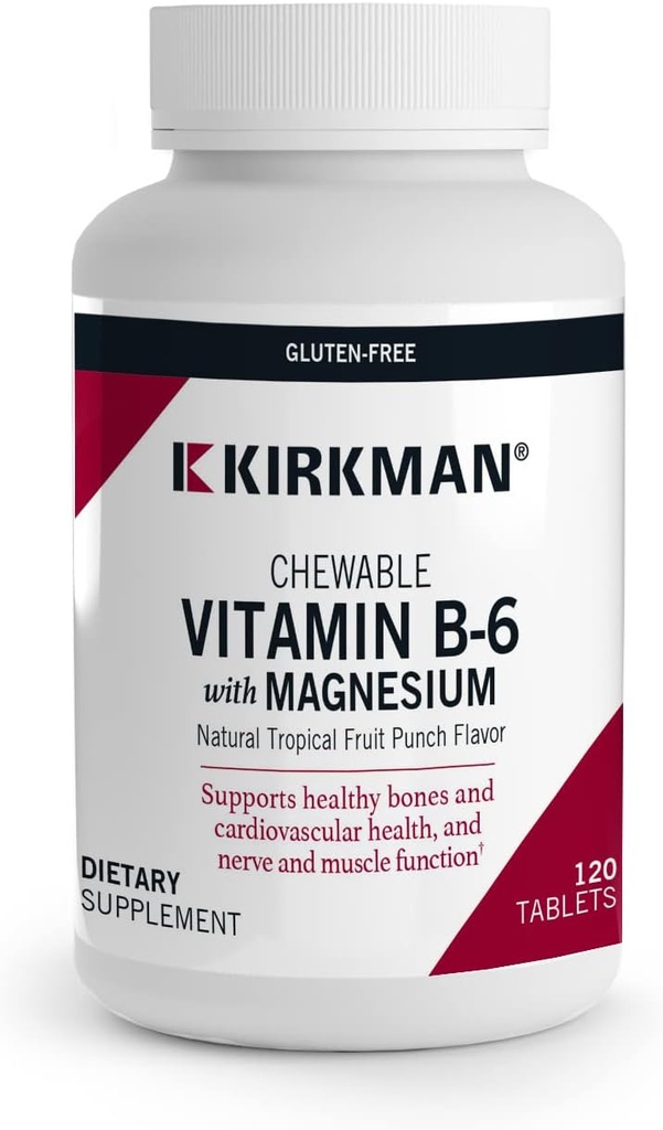 Kirkman - 含有镁的维生素B6 - 120 片 - 含有钾的维生素B6 & 镁的补方 - Chewable Wafer - 伪称
