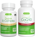 Super B-Complex 180 Tablets + 高吸收 CoQ10 100mg 120 Softgels Energy Bundle, 甲基持续释放 B Complex + CoQ10 配有维生素E & D-Limonene, by Igennus