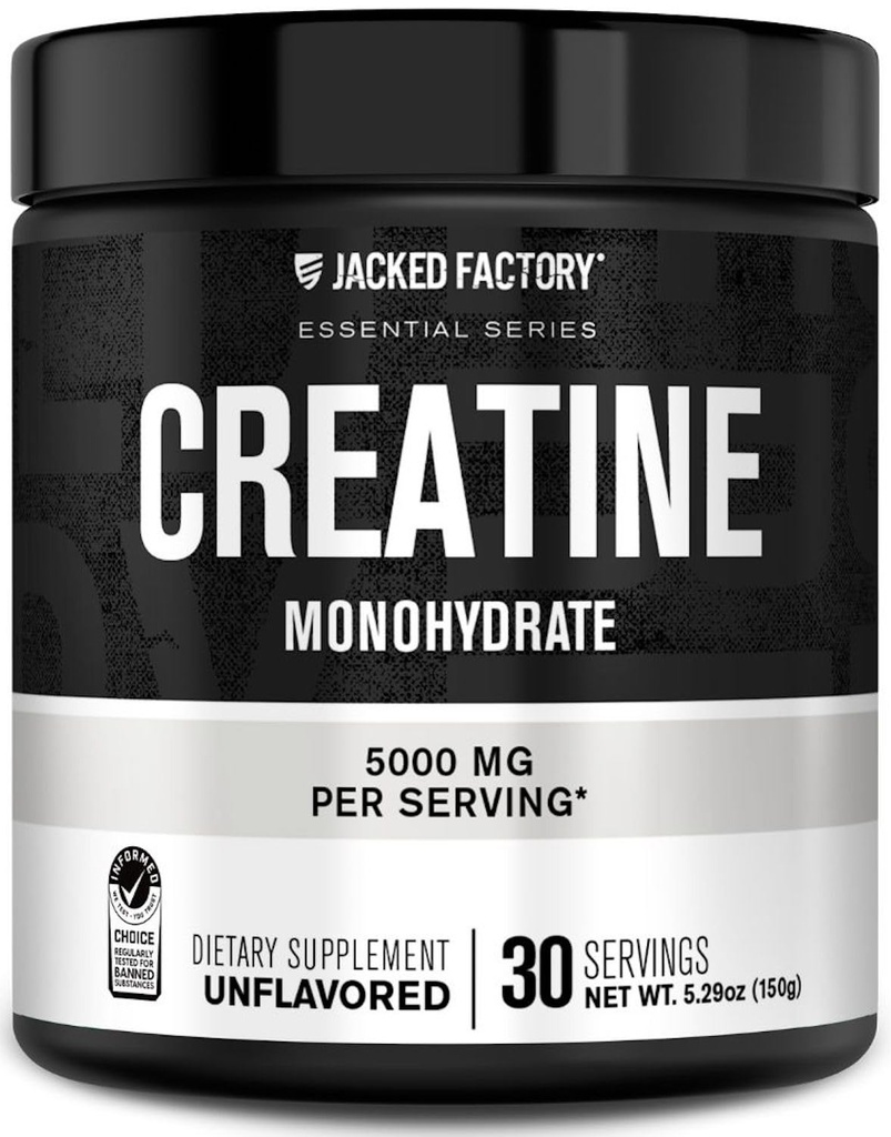 Jacked Factory Creatine Monohydrate Powder 150g - 5g Daily Creatine Disable for Men and Women, Vegan-Friendly,第三方测试 - 30 services, Unfavorized