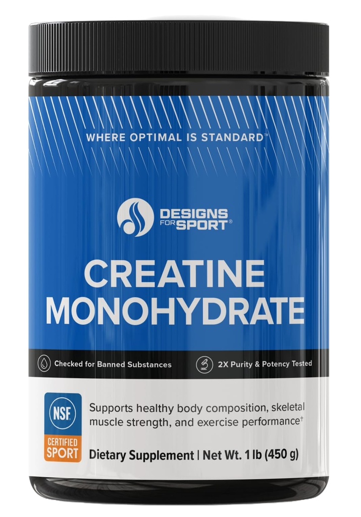 Designs for Sport Micronized Creatine Monohydrate Unflavored Powder - NSF Certified for Sport, 90 Servings, Supports Muscle Recovery, Brain Health, Pre and Post Workout Strength