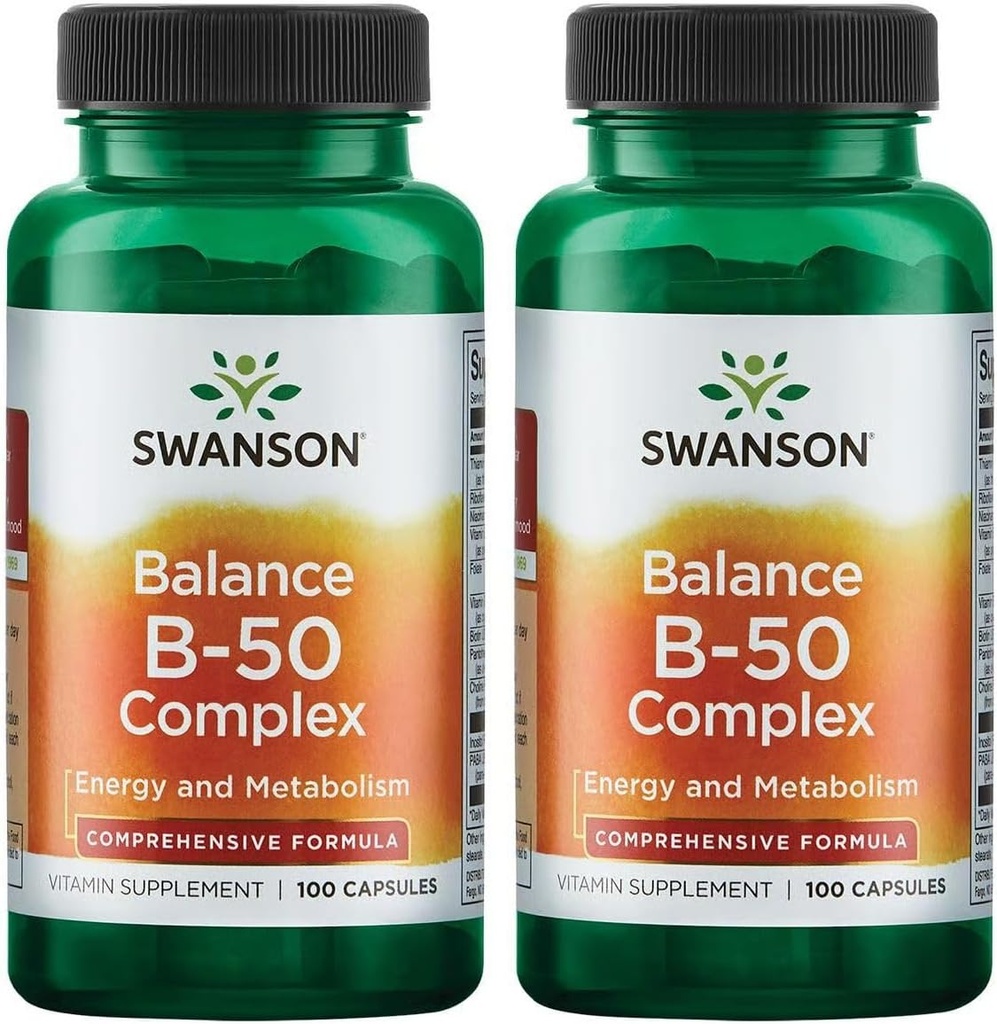 Swanson B-50 Complex - 维生素补充促进能量和代谢支持 - 可能支持心脏健康和记忆 - (100 Capsules) (2 Pack)