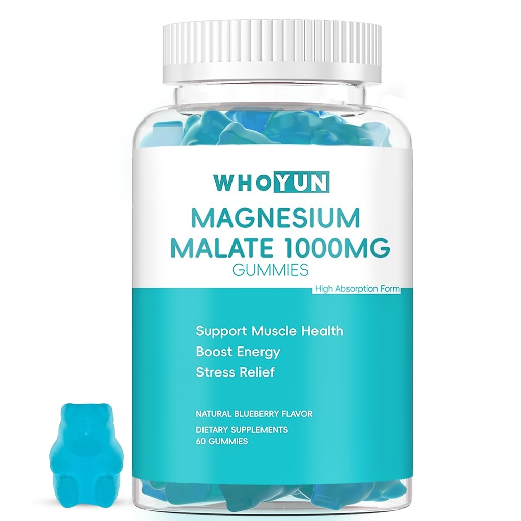 Malate Gummys 1000mg, 强化吸收 镁 Chewables 与 Malic Acid 补充 能量靴和肌肉健康, 60 Counter
