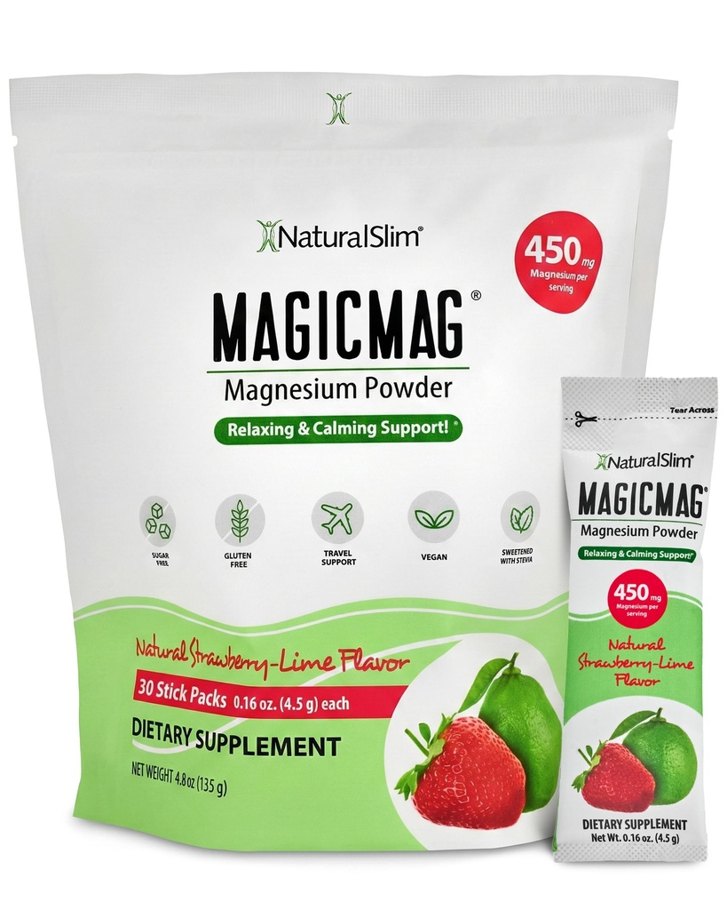 NaturalSlim MagicMag Magnesium Citrate Powder, Strawberry Lime, 0.16 oz | Supports Stress, Constipation, Muscle and Heart Health, Rest and Digestive Support, Magnesium Supplement for Women and Men