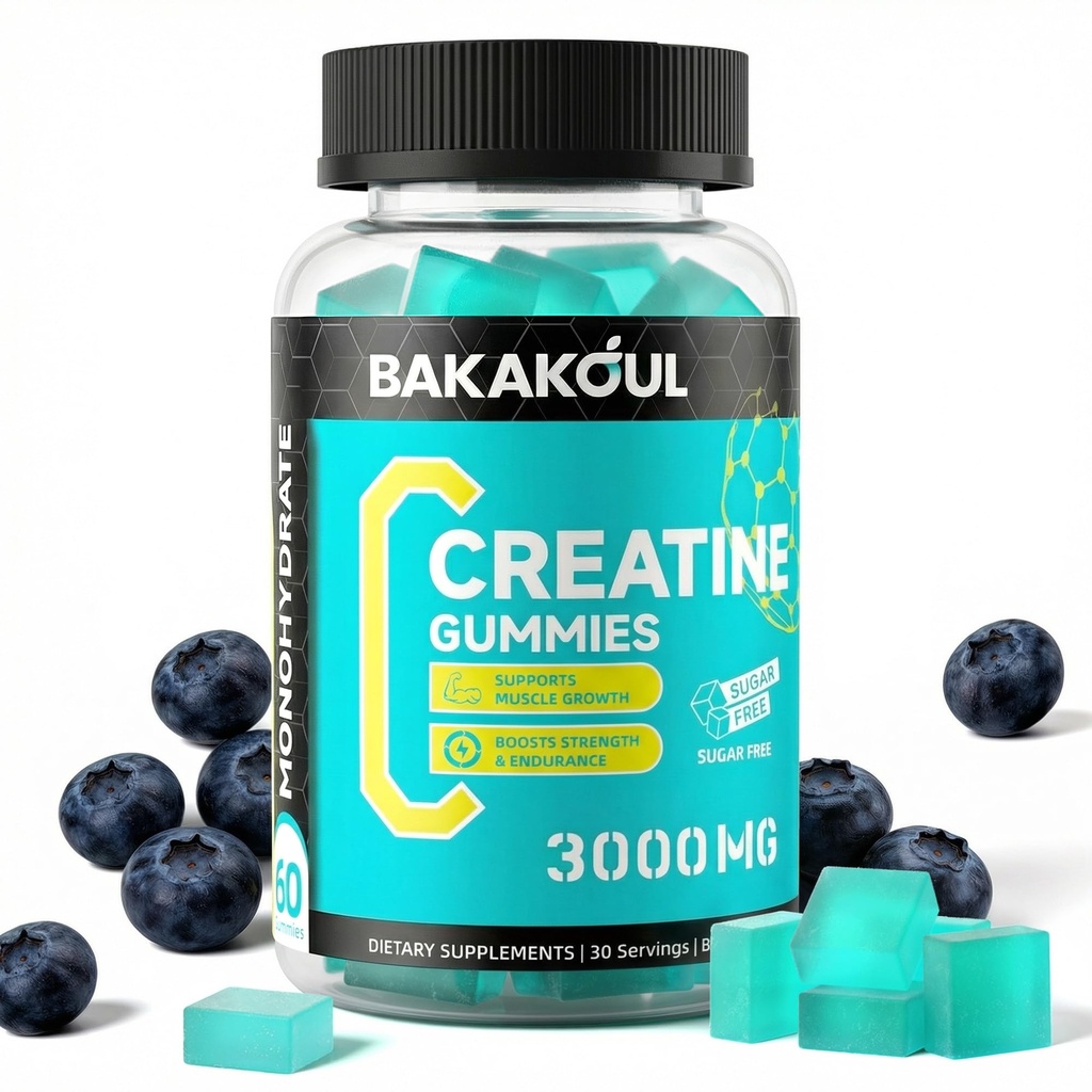 BAKAKOUL Creatine Monohydrate Gummies for Men & Women - 60 Sugar Free Gummies with Magnesium Glycinate, L-Threonate, L-Taurine + Vitamin B12 for Muscle Support, Energy Boost, 1 Pack