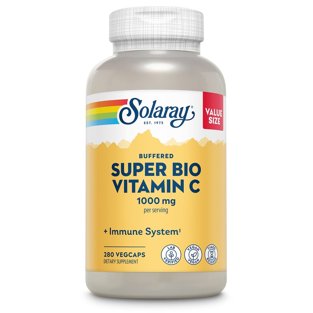 索拉莱超级生物缓冲维生素C 1000mg,双链,带生物氟化物的定时释放维生素C,免疫支持补充-高吸收,维冈,60日保障,180服,360VegCaps 140