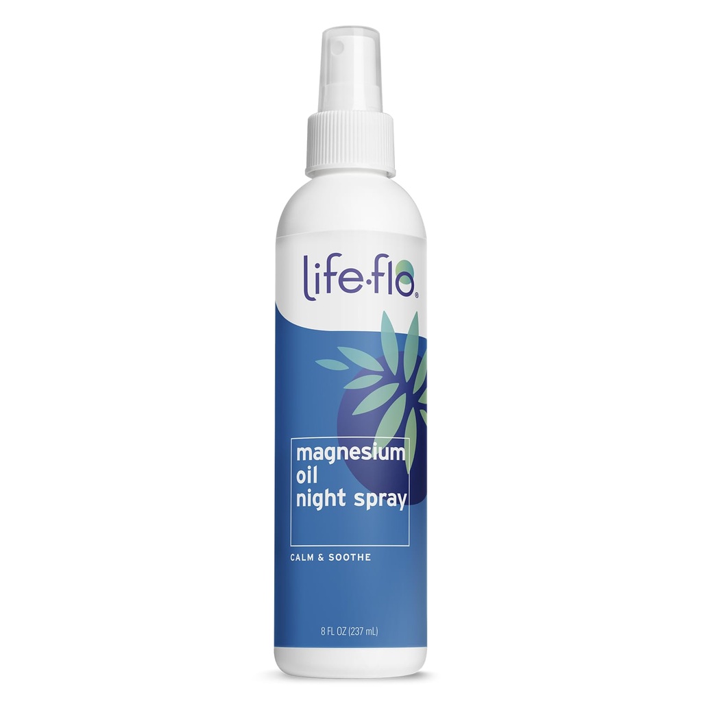 LIFE-FLO Magnesium Oil Night Spray - Topical Magnesium Oil for Feet and Body - Sourced from the Zechstein Seabed - Soothing Nighttime Formula with Arnica - Calming Scent - 60-Day Guarantee - 8oz