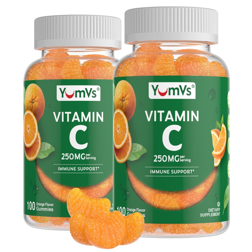 成人维生素C 蛋白质 - 250 mg 橙色火焰维生素C Gummy - 成人维生素C 厨师Imune Gummys - 免疫支持补充 - Kosher, Halal, Gluten Free (200 Counter), 2 Pack
