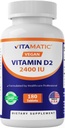 维生素 D2 60 mcg (2400 IU) - Ergocalciferol - 180 蔬菜片 (180 片 (Pack of 1)) (1瓶)