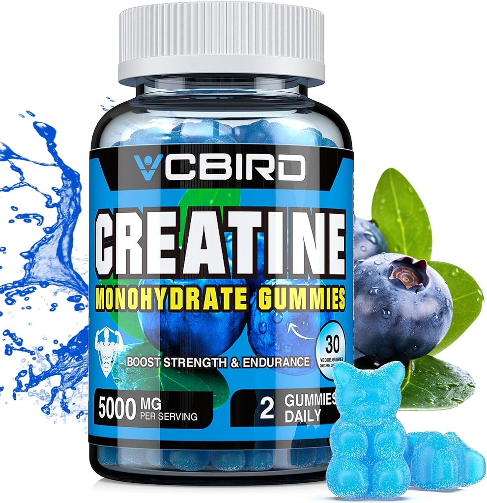 Creatine Monohydrate 5g Per Serving, No Sugar Creatine Supplements Support for Strength, Performance, Energy, Recovery, Gluten-Free Creatine for Women and Men, Blueberry Flavor (30 Gummies109)