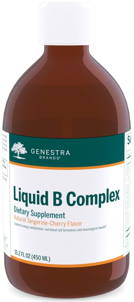 Genestra Brands Liquid B Complex | Broad Spectrum B-Vitamin Complex to Support Energy Metabolism, Red Blood Cell Formation, and Neurological Health | 15.2 fl. oz. | Natural Tangerine-Cherry Flavor