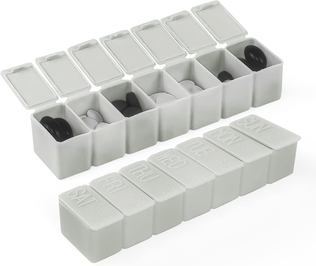 Weekly Small Pill Organizer, 7 Day Pill Case, Daily Vitamin Case Medicine Box, Pill Containers for Medicine Supplements Fish Oil(2Pcs,Grey)