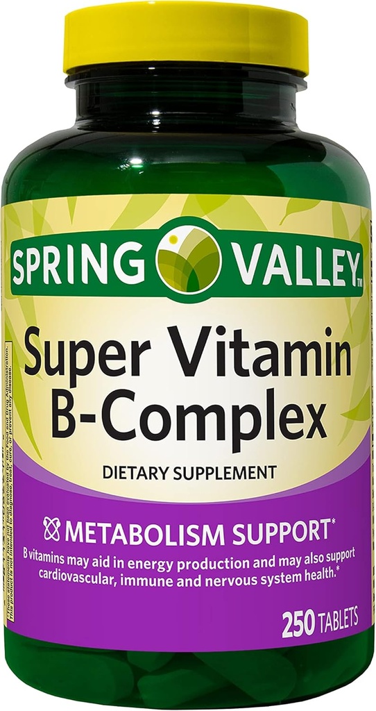 Augu Spring Valley Super Vitamin B-Complex,代谢主义支持,平板餐具补充,250个计数