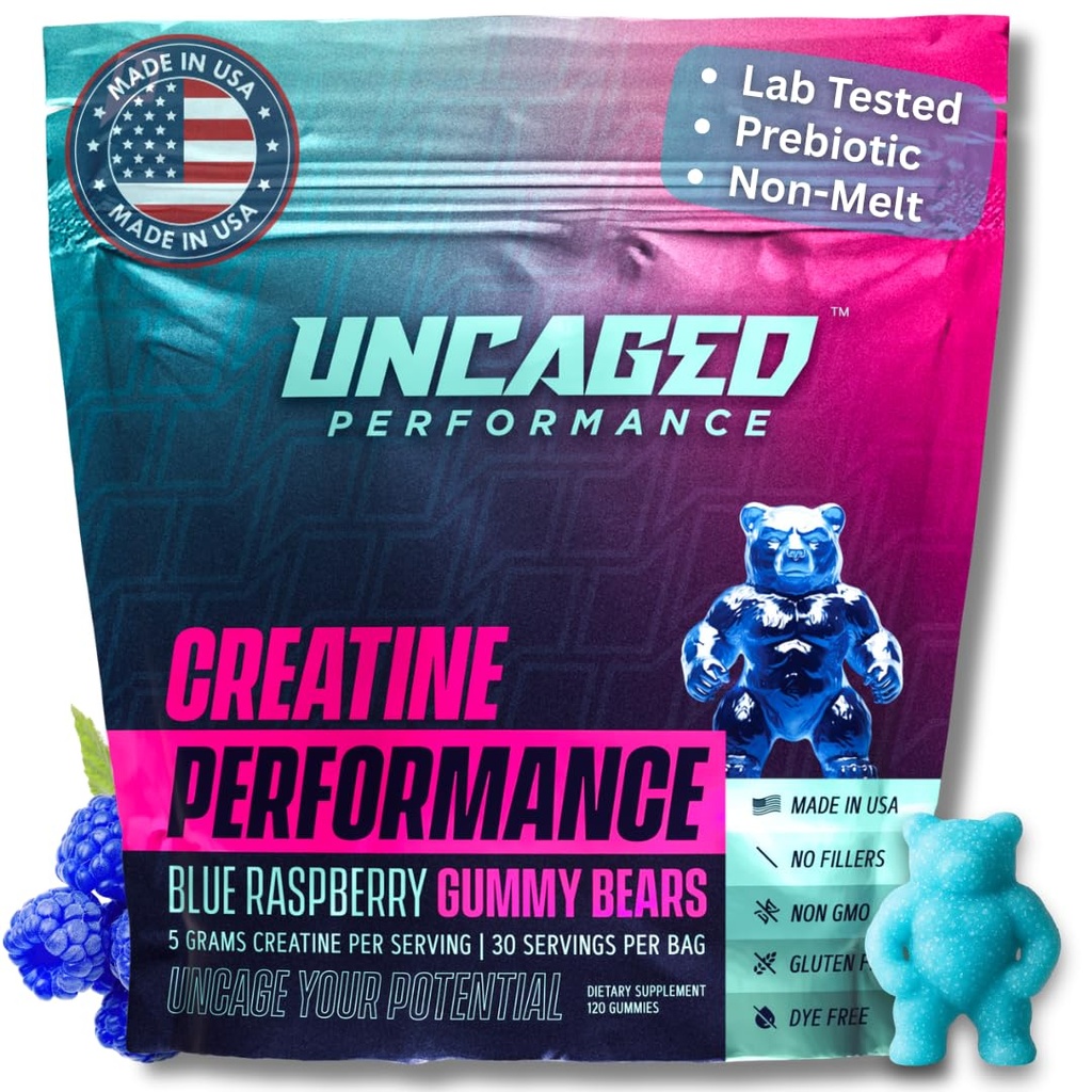 Creatine Monohydrate Gummys 5G - 美味的蓝莓Flavor, 马克斯强力促进肌肉生长, 快速吸收男女 - Premium All Natural, Lab Tested - 30 services
