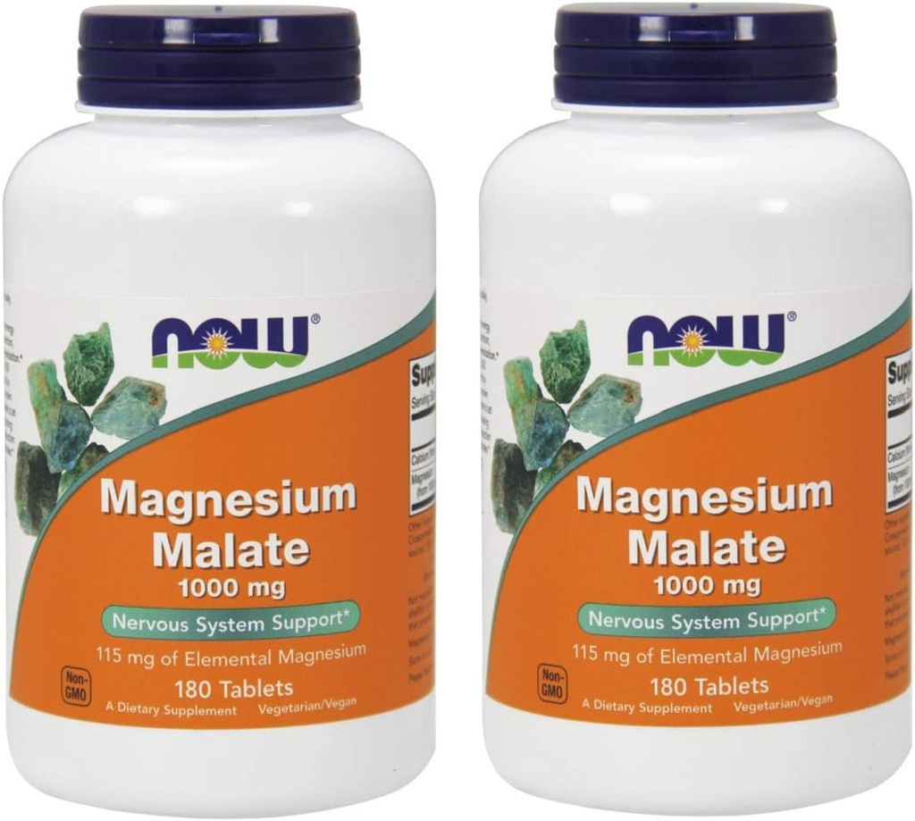 Now Magnesium Malate 1000mg, 180 平板电脑(2包)