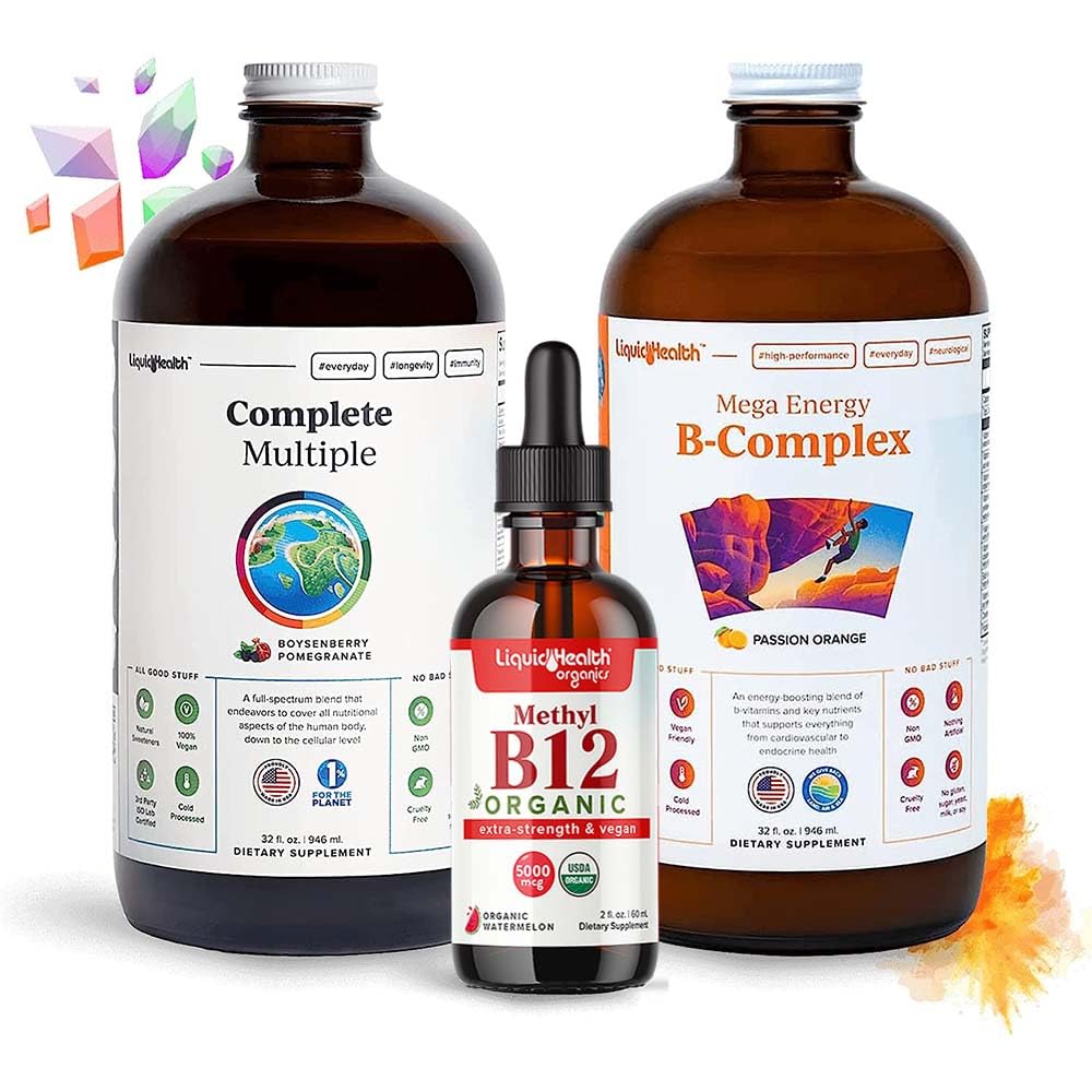 LIQUIDHEALTH 高性能维生素包,供具有巨能B-复合,完整多维特敏和有机维生素B12的成人使用 - 增强自然能和提高运动性能
