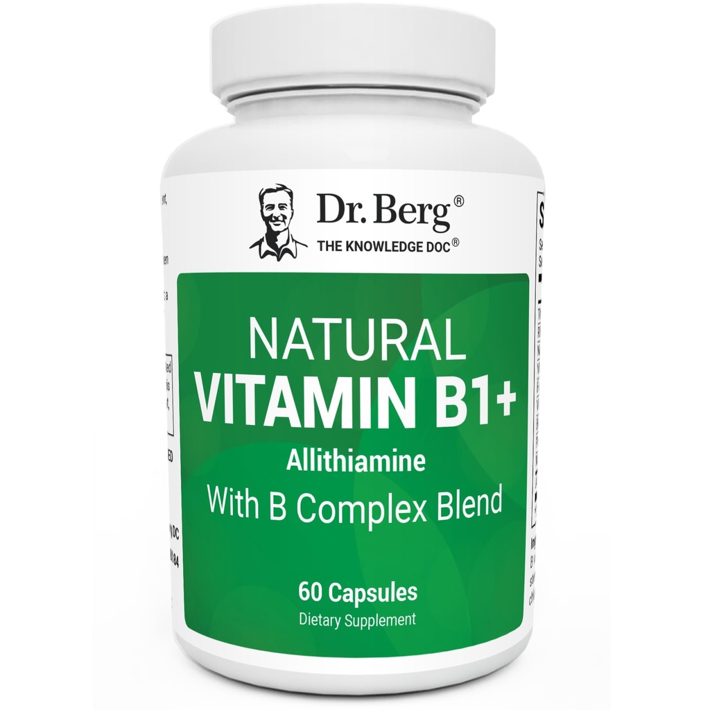 Berg Natural Vitamin B1 B6 B12 Complex - Allitiamine Vitamin B1 配有8个针对男女的基本维生素B Complex 包括 Thiamin, Niacin, Folate, Magnesium & More - 60 Capsules
