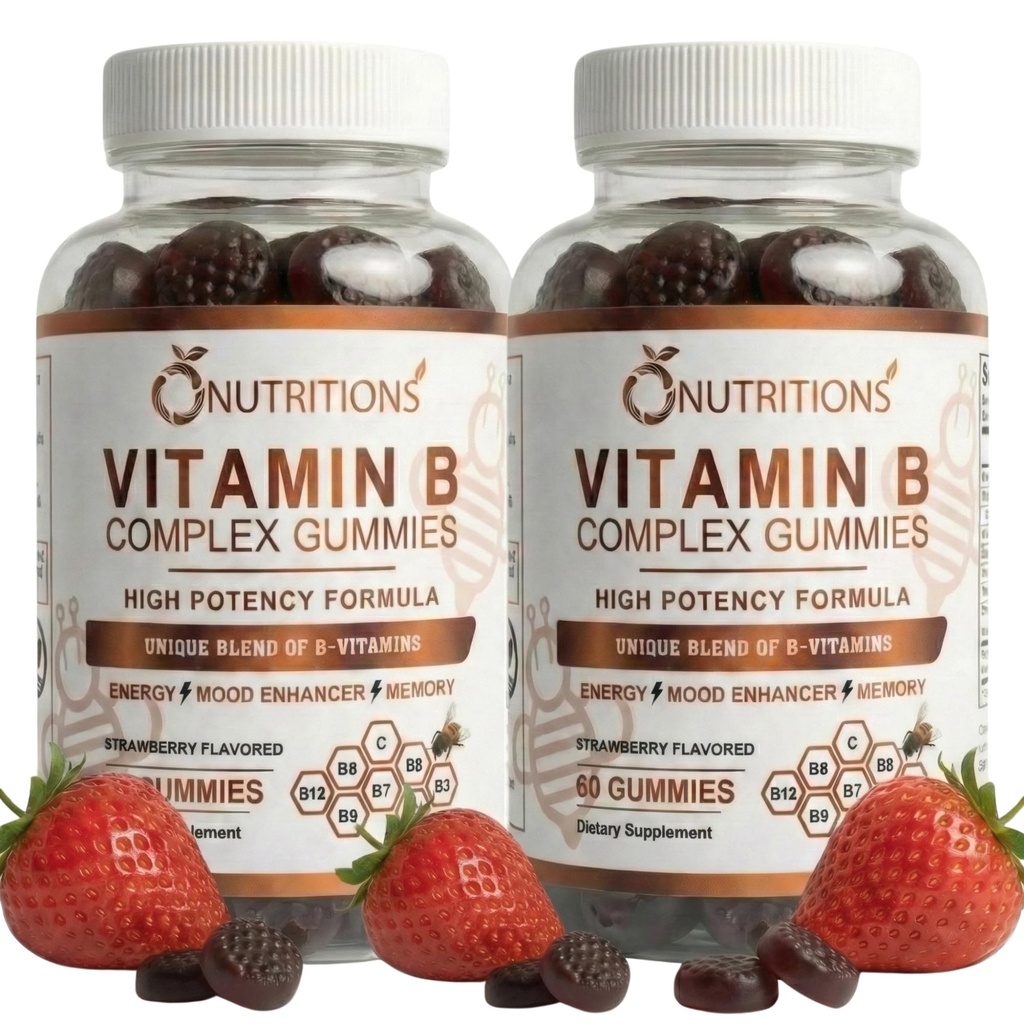 O NUTRITIONs 维生素 B 复合素 Vegan Gummys 以维生素 B12, B7为Biotin, B6, B3为Niacin, B5, B6, B8, B9为增压、能量和健康免疫系统(2包)