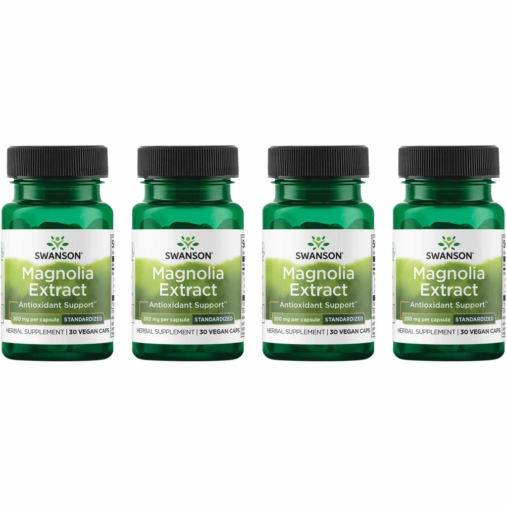 Swanson Magnolia Bark-Herbal Supplement Traditionally Used to Promote Nervous System & Digestive Health Support-May Promote Respiratory Health & Stress Support (30 Veggie Capsules, 200mg Each) 4 Pack
