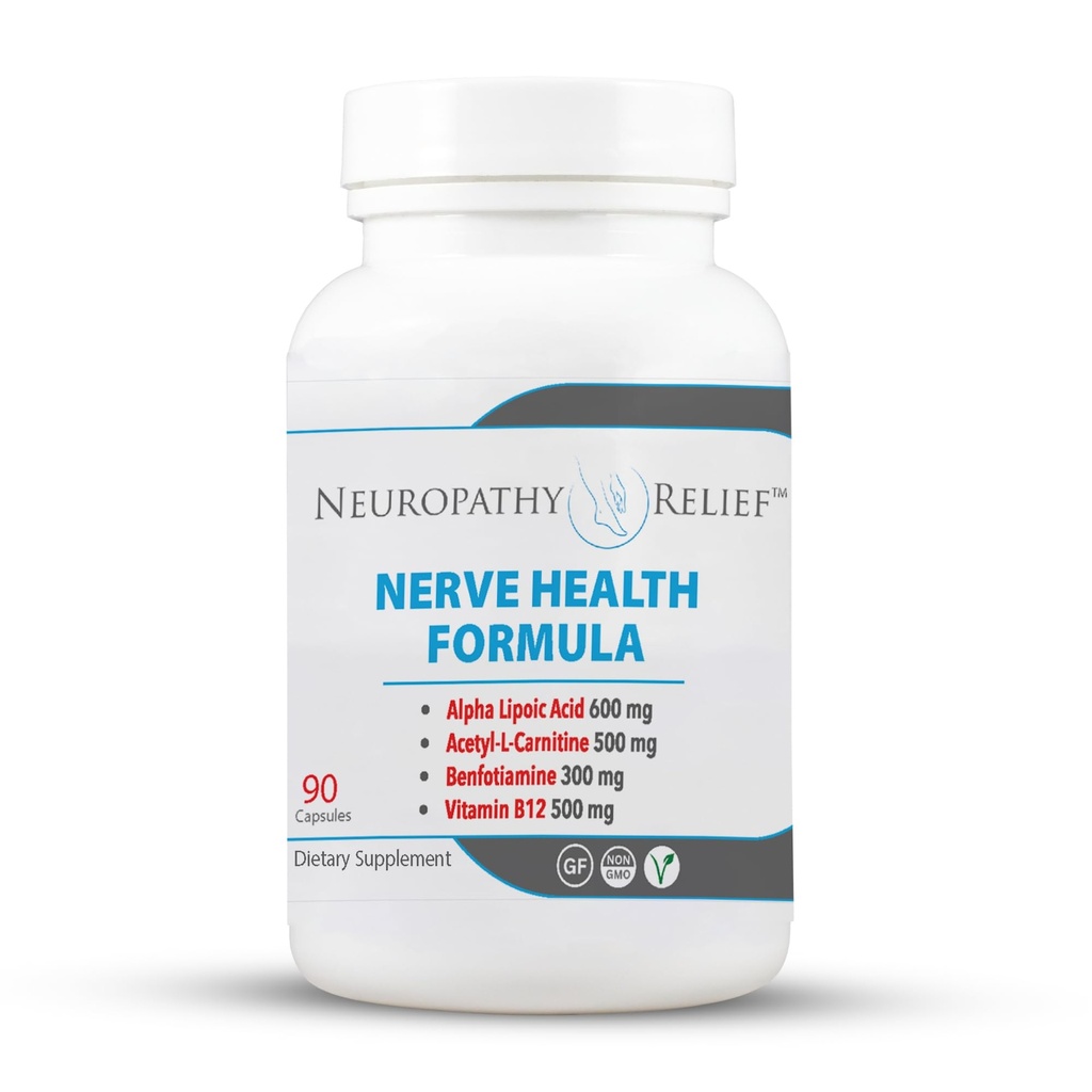 Neuropathy ReliefTM Nerve Health Formation - 高级支持阿尔法·利波克酸,乙酰-L-卡尼丁,Benfotiamine和维生素B12-90 Capsules