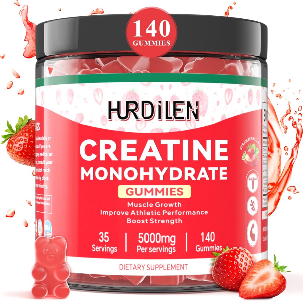 140 Creatine Monohydrate Gummys伯爵,5000mg Creatine Monohrydate 无糖 Gummys 供女性和男性使用 L-Taurine,维生素B12 给肌肉强力,肌肉恢复,Glute Builder, Energy Boost