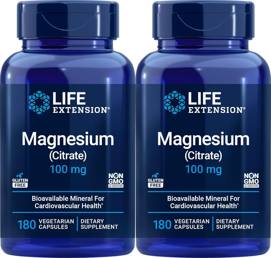 寿命延长镁(Citrate)100mg,180 Veg Caps(Pack of 2) - Mag Supplement