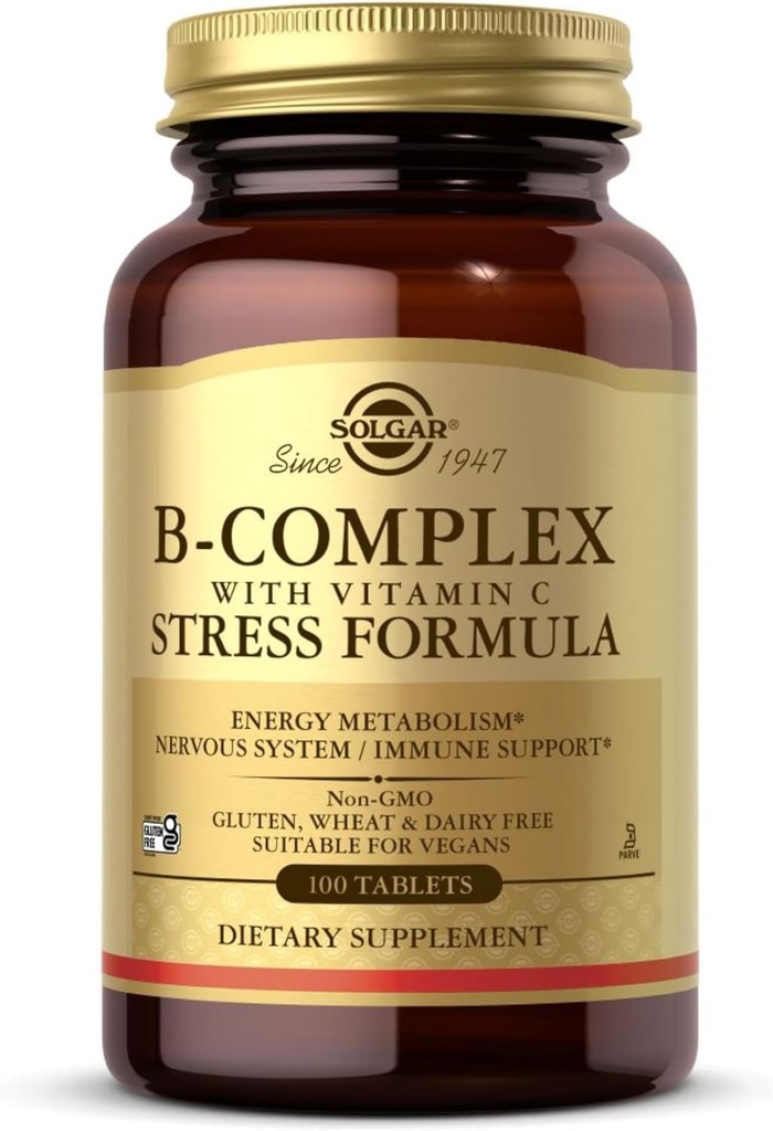 Solgar B-与维生素C-100片-非GMO、Vegan、Kosher和Gluten免费-50种服务
