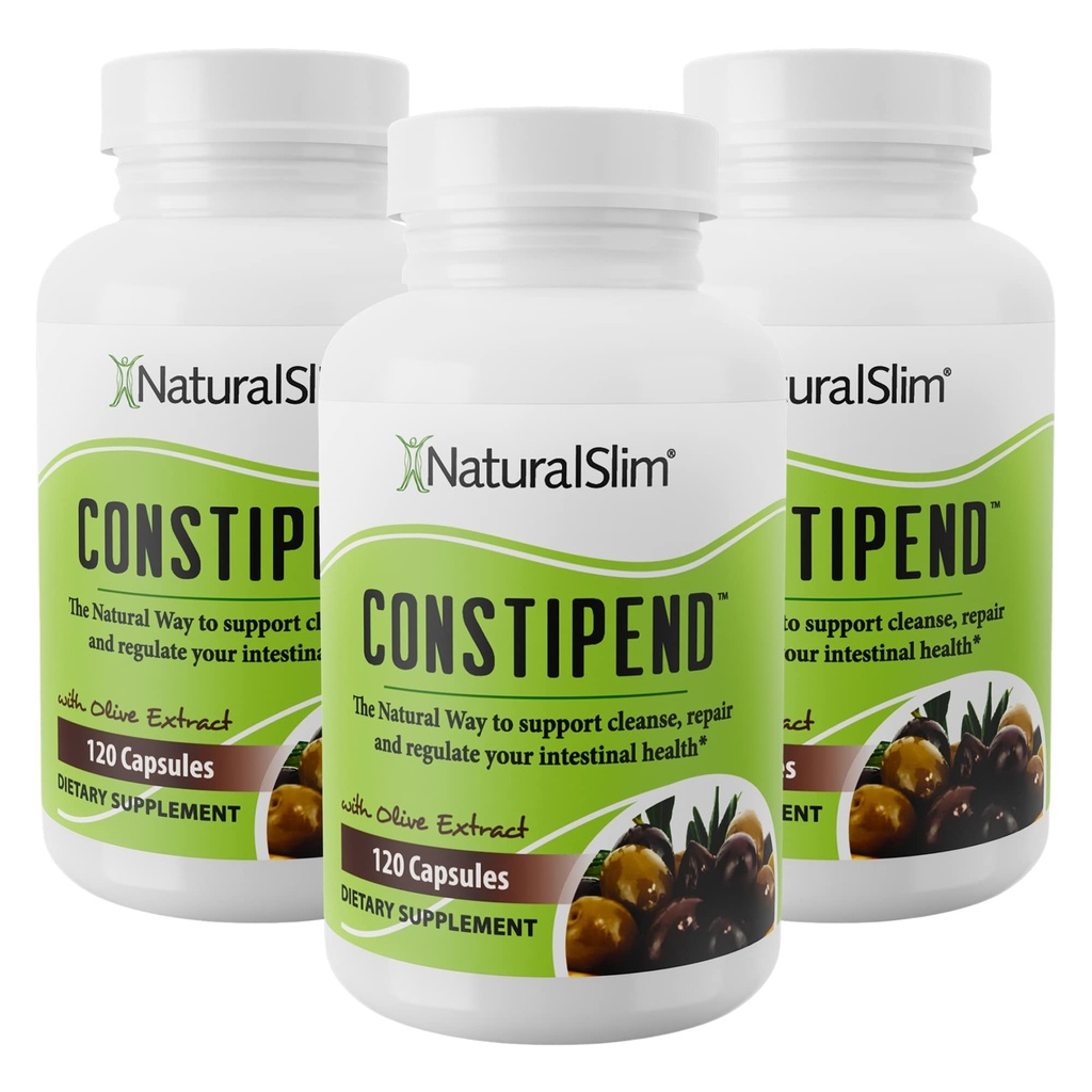 NaturalSlim Constipend Magnesium Oxide for Constipation Relief, Colon Cleanser & Stool Softener for Women & Men with Magnesium Citrate, Aspartate & Olive Extract, 120 Vegetable Capsules – 3 Pack