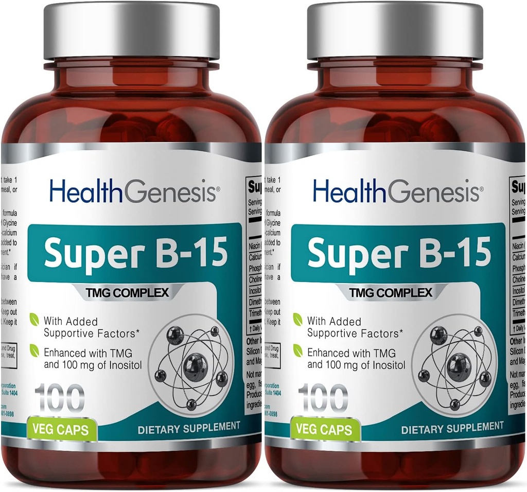 超级B-15 100 Vcaps 2 Pack - Niacin Calcium Choline Inositol DMG - 支持健康氧能量水平