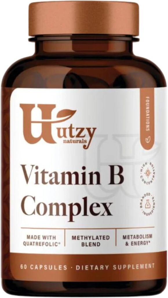 Utzy Naturals Vitamin B Complex 包含所有 8 个基本 B 维生素 配有 Choline 和 Inositol 配有 60 Capsules