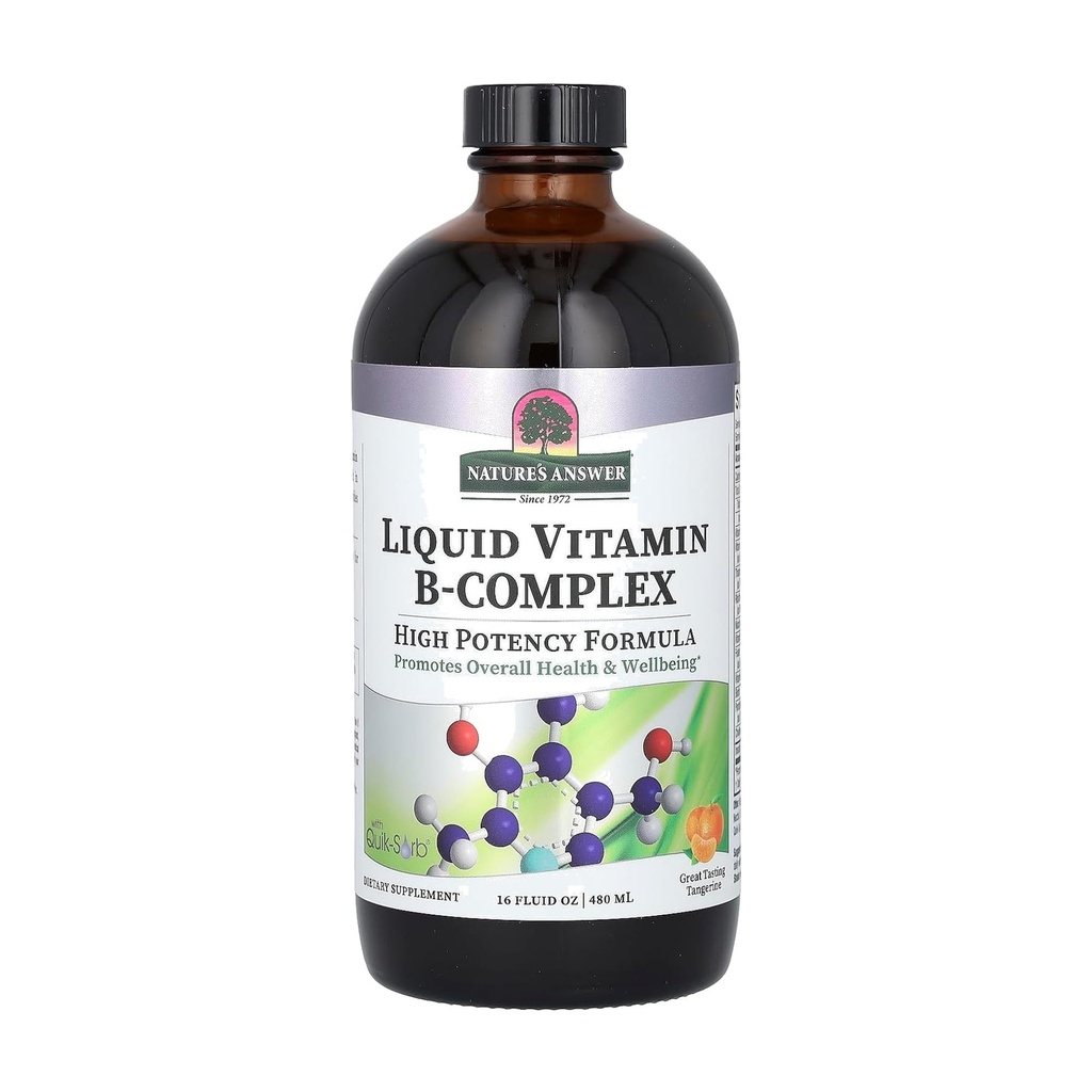 Nature's Answer Liquid Vitamin B-Complex Supports Healthy Energy Levels | Promotes Healthy Nerve Function | All-Natural Tangerine Flavor | Gluten-Free & Benzoate-Free 16oz | High Potency Formula, Supports Healthy Energy Levels, All-Natural Tangerine Flavor, Gluten-Free & Benzoate-Free