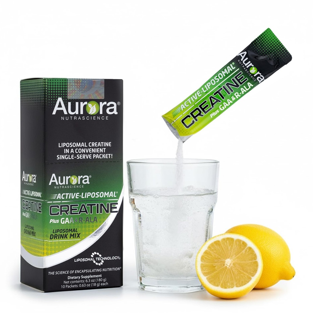 Aurora Nutrascience Liposomal Creatine + GAA & R-ALA 柠檬柠檬粉 饮用混合剂,增强能量,支持Wowen和Men的锻炼性能和肌肉生长,10包