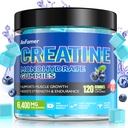 Creatine Monohydrate Gummys for Men & Women, 增加力量和构建肌肉, 能量和靴子增益, 预研增益, 无糖, Vegan, Chewables Blueberry Flavor-120 Count