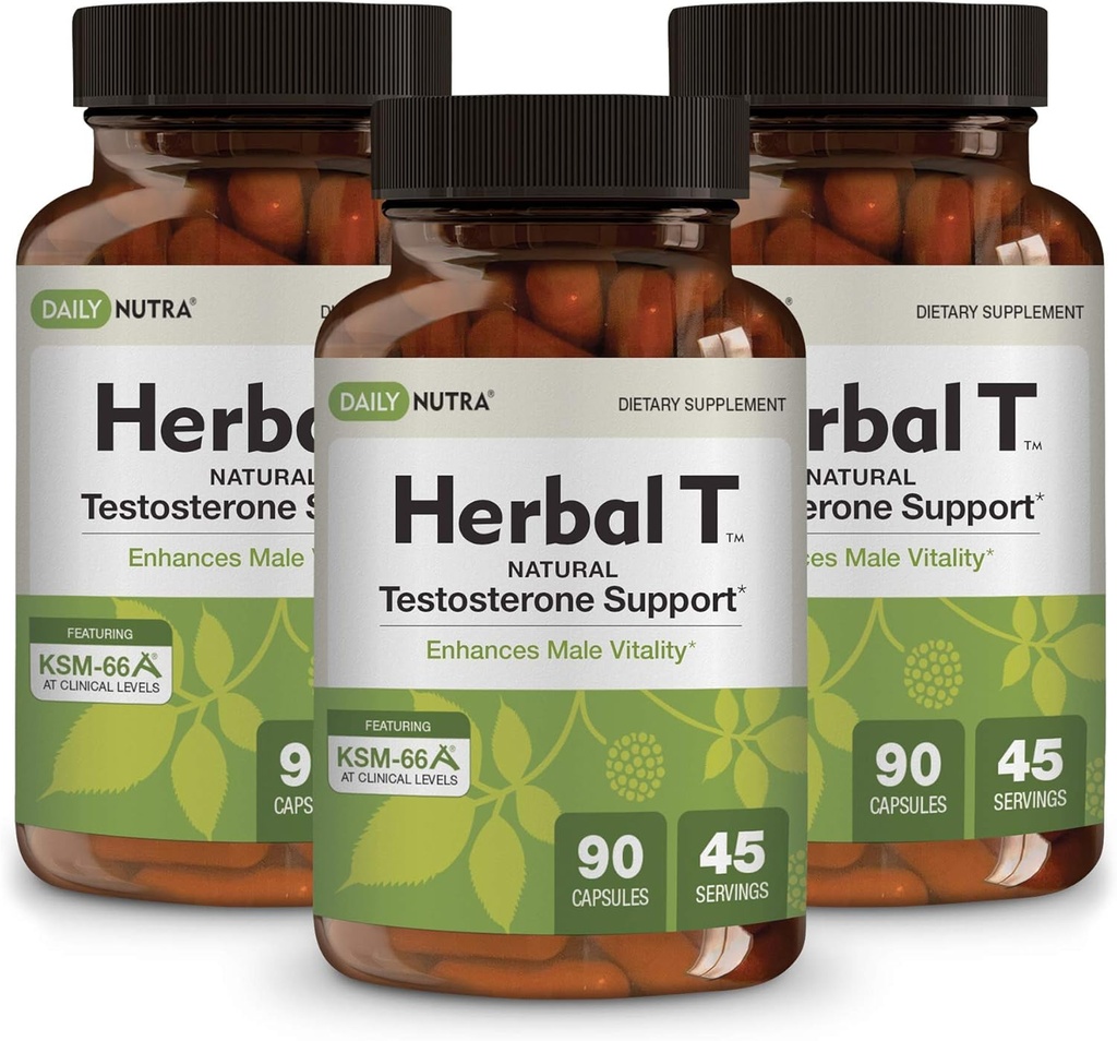 DailyNutra Herbal T Men’s Health Formula Supplement for Endurance, Vitality, & Healthy Aging - with KSM-66 Ashwagandha, Tongkat Ali, Tribulus, Eleuthero, & Horny Goat Weed (3-Pack)