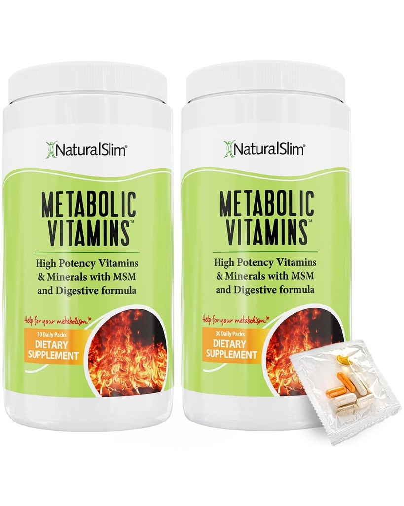 NaturalSlim 代谢维他命 - 结合高概率多维他命,矿物,B 复合体,Msm, & Digestive Formults for Men and Women - 能量与代谢支持 - 2 Pack