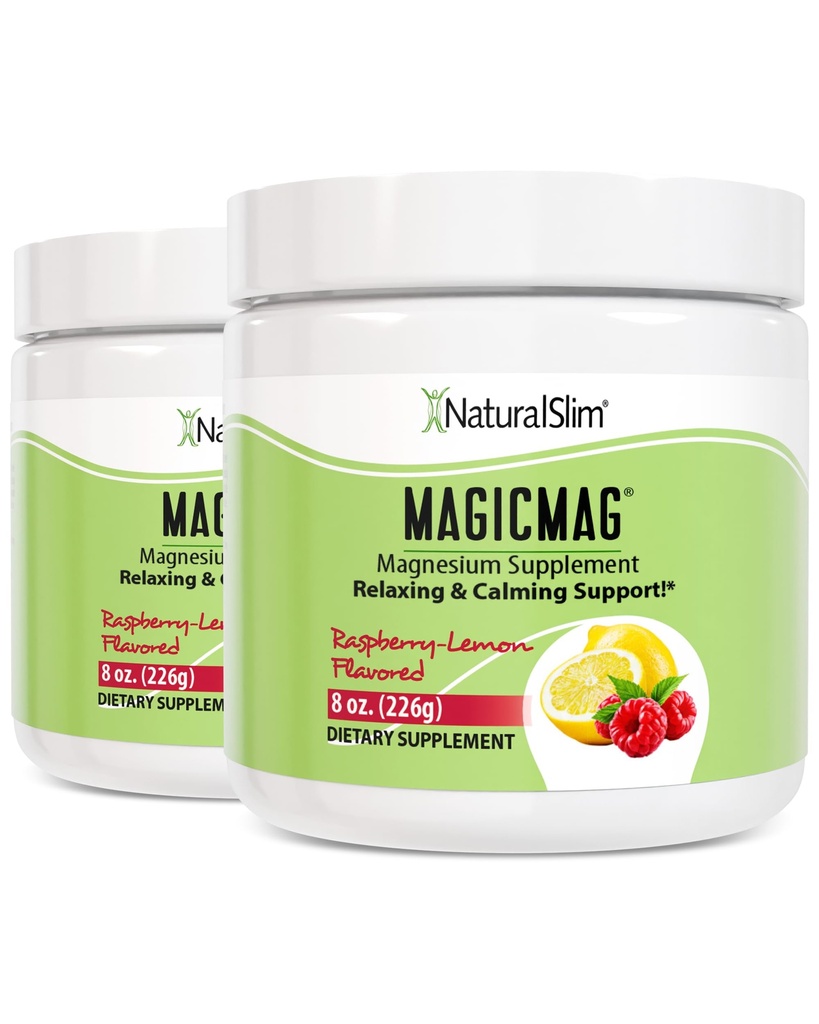 NaturalSlim Magicmag Pure Magnesium Citrate Power压力,便秘,肌肉,心脏健康,以及睡眠支持 QQ Raspberry Lemon Magnesium Supplement - 8oz drink Mix (2 Pack)