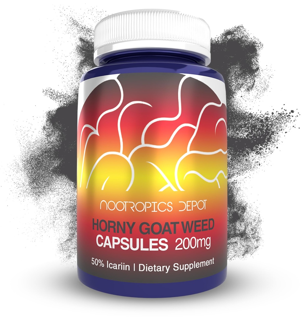 Nootropics Depot Horny Goat Weed Capsules | 200mg | 90 Count | Minimum 50% Icariin | Epimedium brevicornum