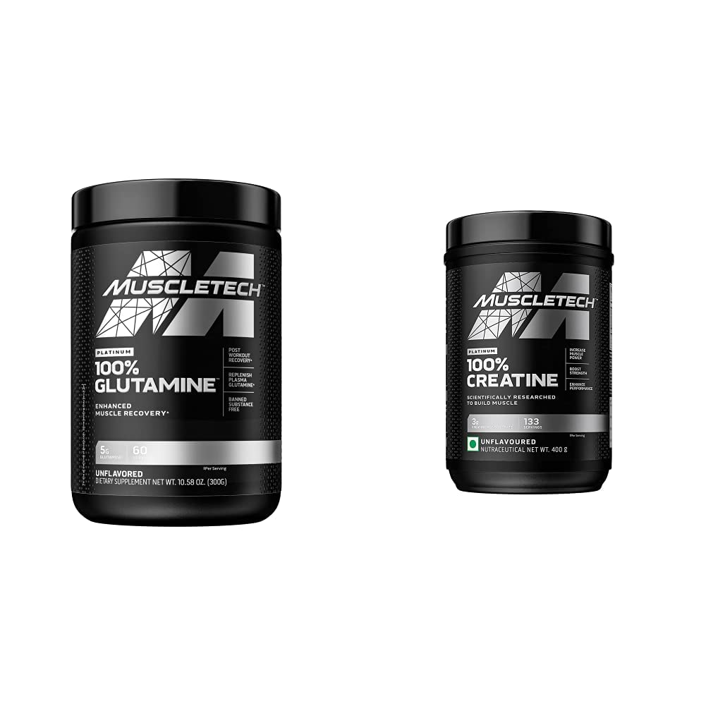 肌肉Tech Creatine 单水合物 粉末 白金 纯微量化 肌肉恢复 + 构建器和粉末 100% 纯 L Glutamine 粉末