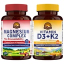 Vitalitown Magnesium Complex & Vitamin D3 K2 Bundle (Pack of 2) & Muscle → Bone Heart Immune & Muscle → Magnesium Glycnit, 10000IU D3, MK-7 → 120 Mag Caps & 90 D3 软胶