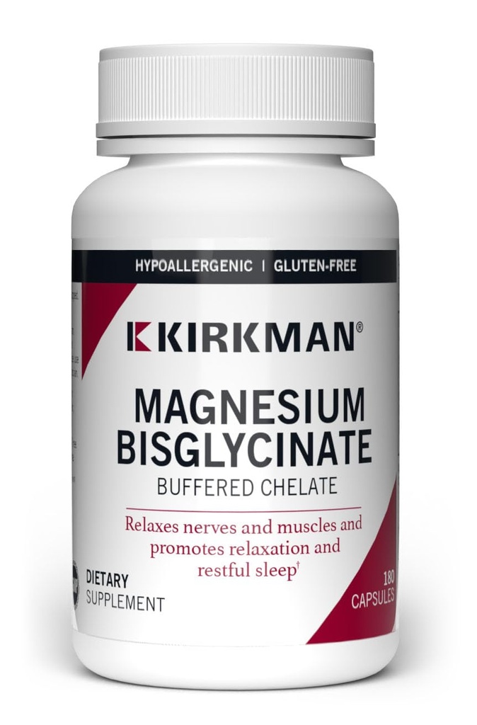 Kirkman - Bisglycinate Buffered Chelate - 180 Capsules - Relaxes Nerves & Muscles - 促进休眠 - 假发性