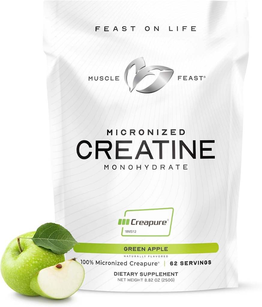 肌肉酵母汁 - 微量化Creatine 单水合物 粉末 | Premium Pre-Workout 或 Premium Pre-Workout | Flavored Creatine for Women and Men | Easy to Mix, Gluten-Free, Safe and Prure (绿色苹果,250g)