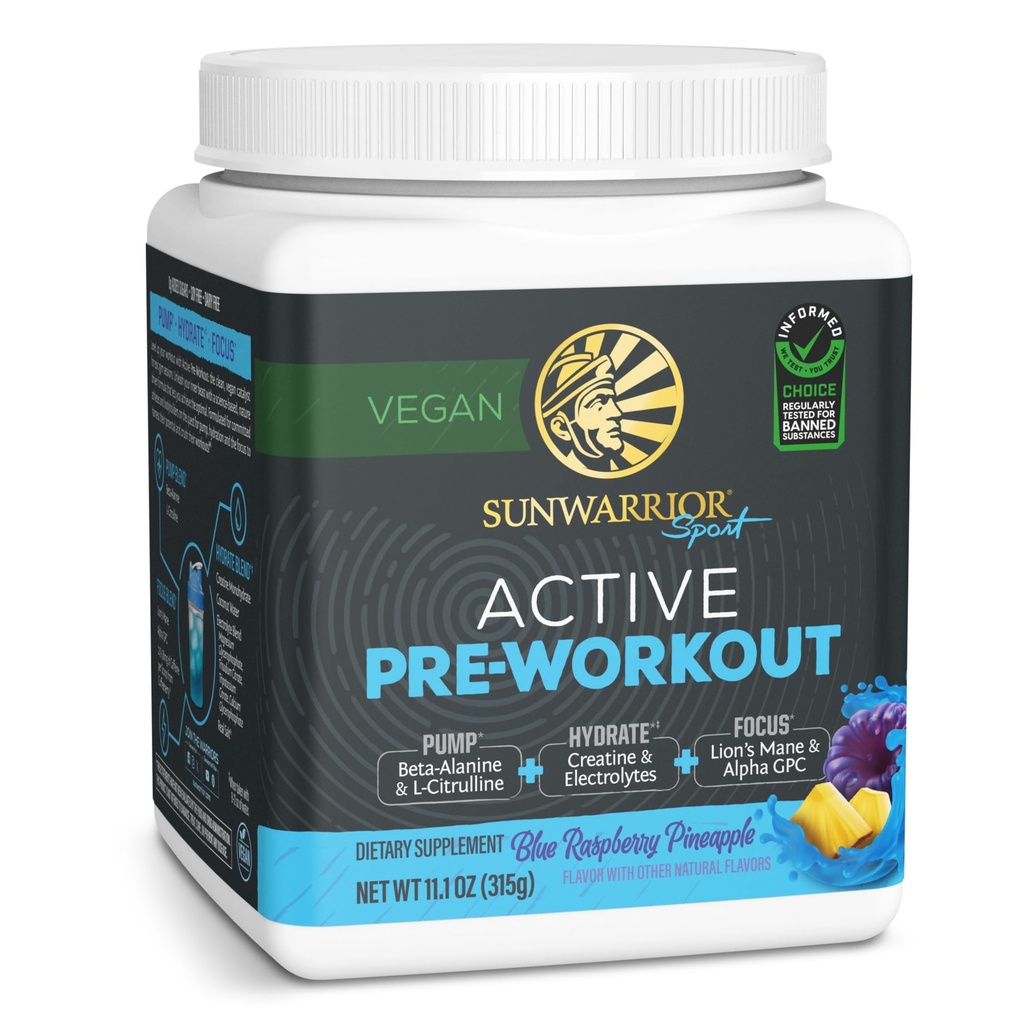 Sunwarrior Pre Workingout Powder Energy Drink Vegan 植物辅助泵、水合水、焦点、耐力、和强力构建器 Blue Raspberry Pineapple Flavored 30 serving Prework